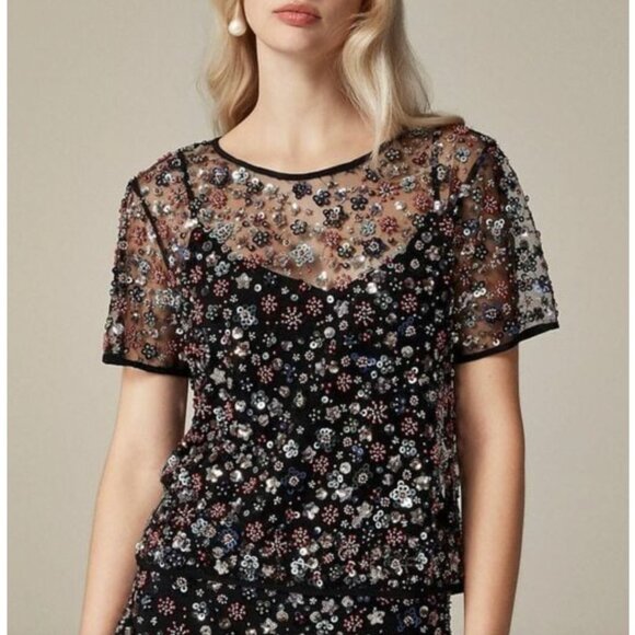 NWT J. Crew Collection Beaded Top Womens M Item CF460 Sheer Embellished *No Cami